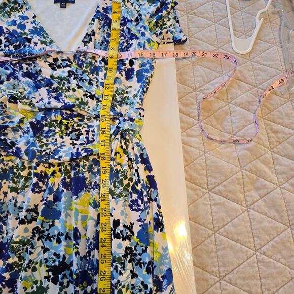 Travelsmith Dress Women's XS Blue Yellow Floral Faux Wrap Twist Waist Romantic - Picture 8 of 9